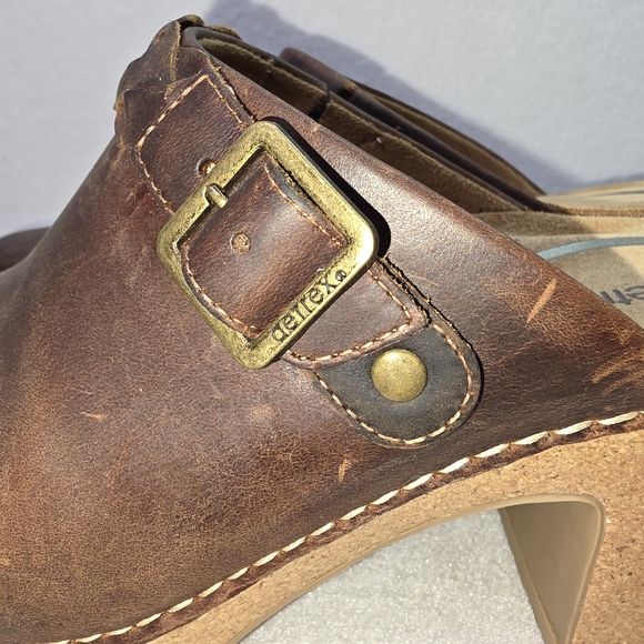 Aetrex Corey Brown Leather Clog Mules | Cork Heel Comfort Slip-On | Size 9 - Picture 5 of 10